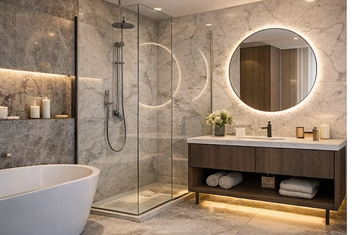 İzmir banyo tadilatı seramik ve cam duş uygulaması modern banyo